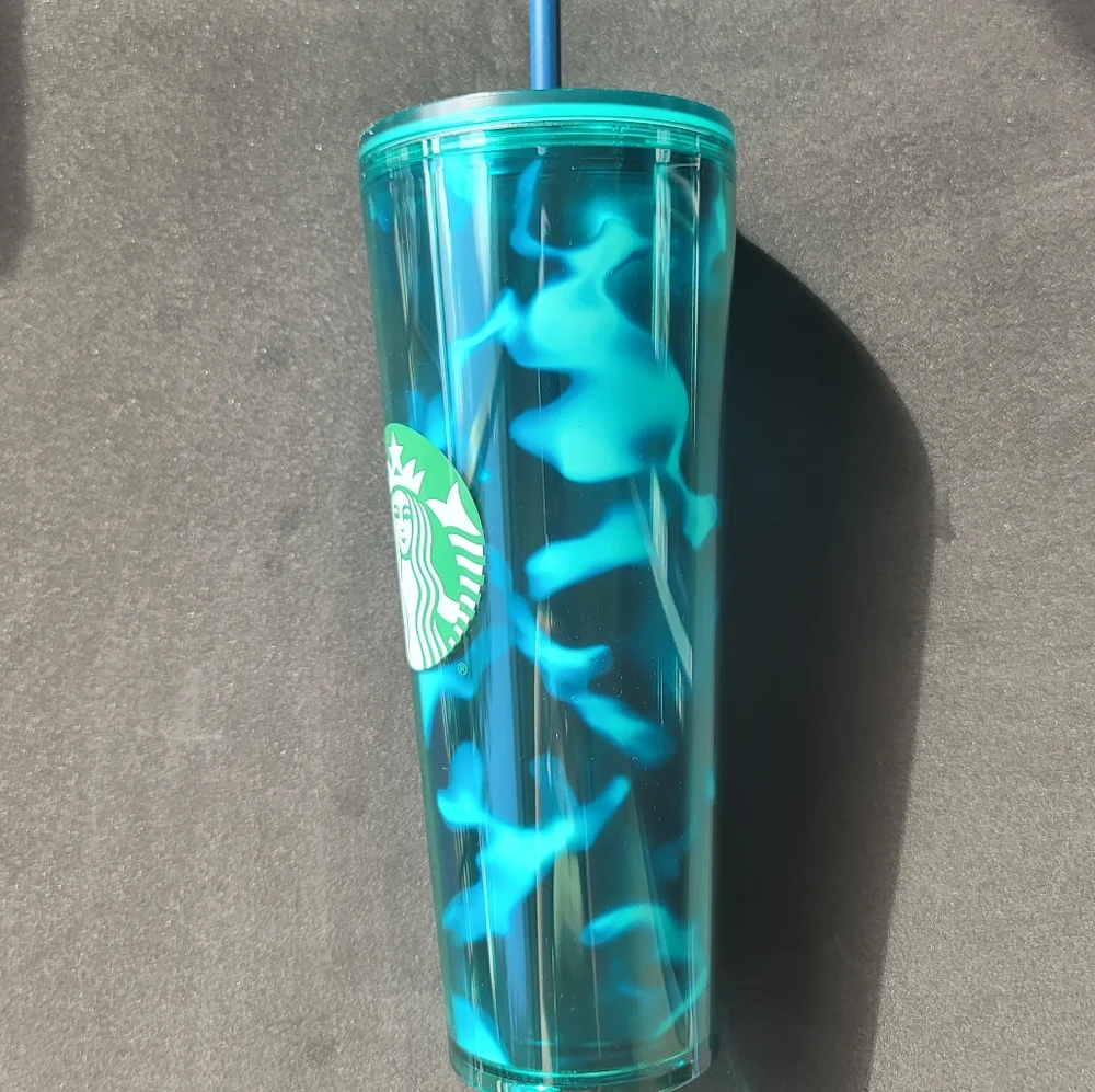 VENTI STARBUCKS GREEN & TEAL WATER WAVE TUMBLER